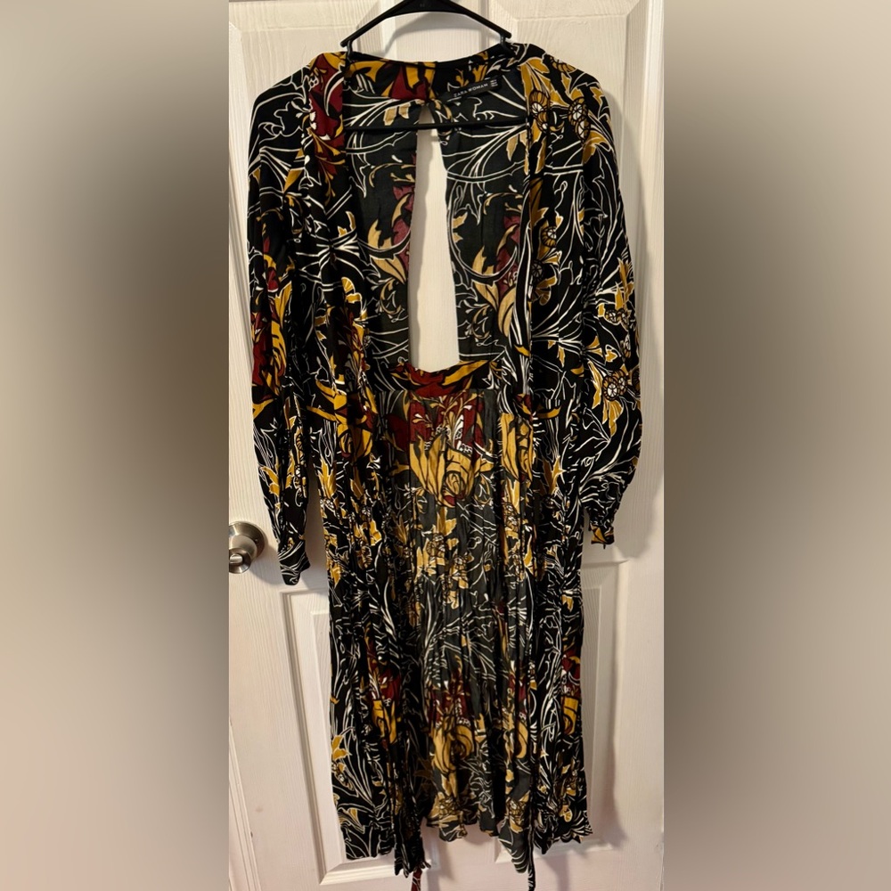 Zara Black and Yellow Floral Long Sleeve Dress